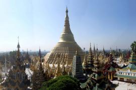 Panoramic Nort East View of Shwedagon. ( Morning photo taken from the Kya-mhaut height of Naungdawgyi.)