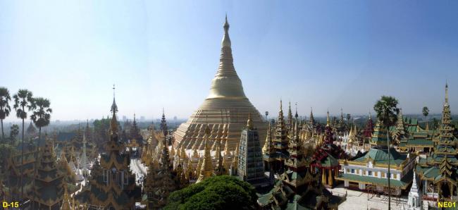 Panoramic Nort East View of Shwedagon. ( Morning photo taken from the Kya-mhaut height of Naungdawgyi.)
